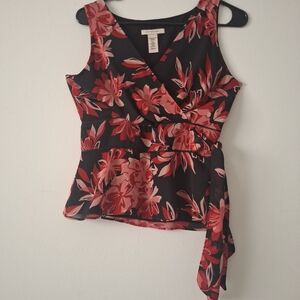 Covington Red and Black Floral Wrap Blouse